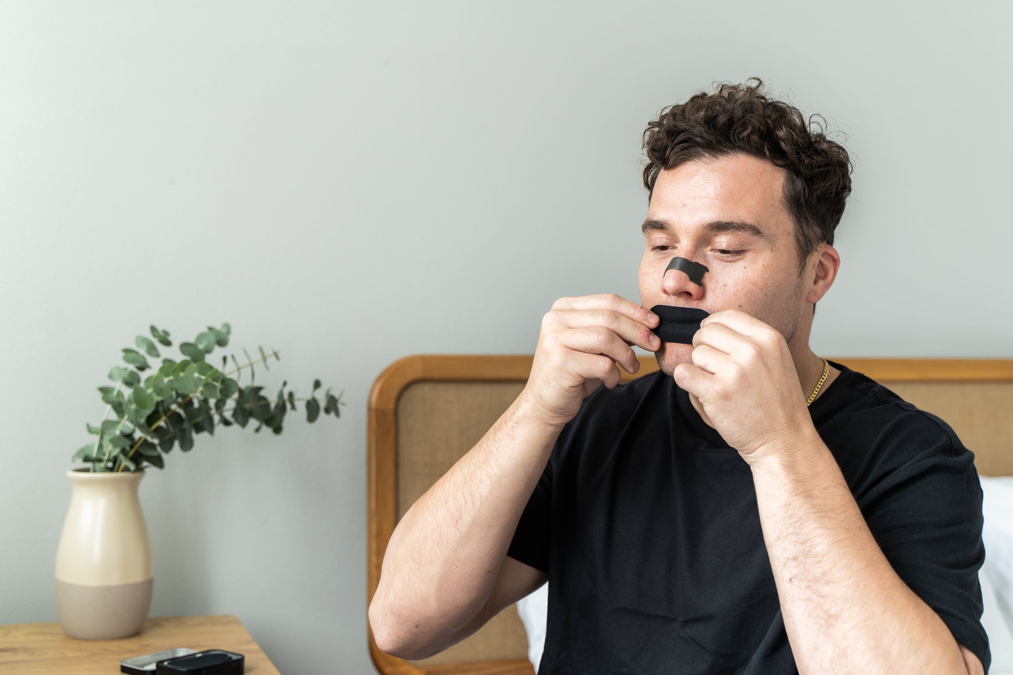 Putting on Knocked Mouth Tape and Nasal Strips